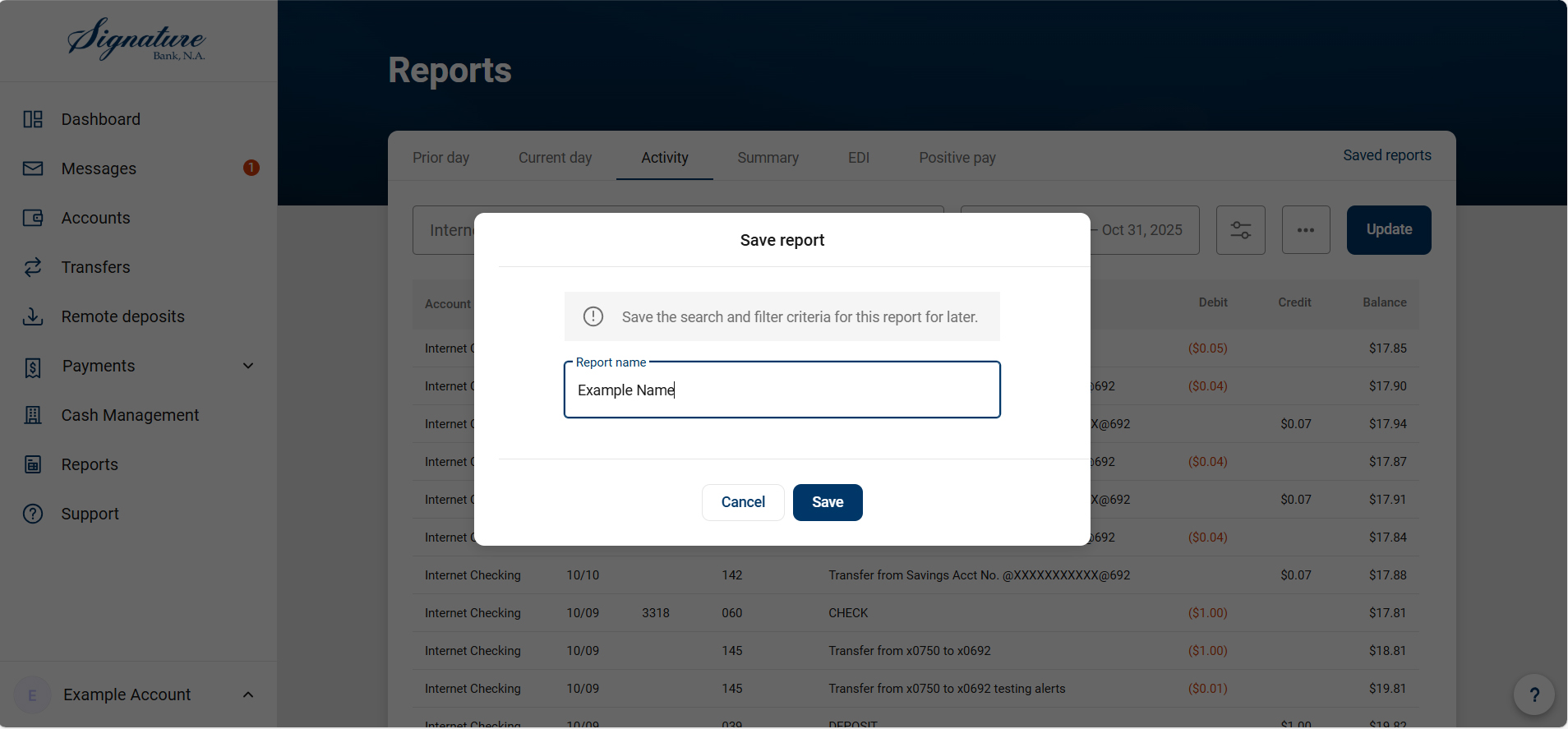 Report naming prompt