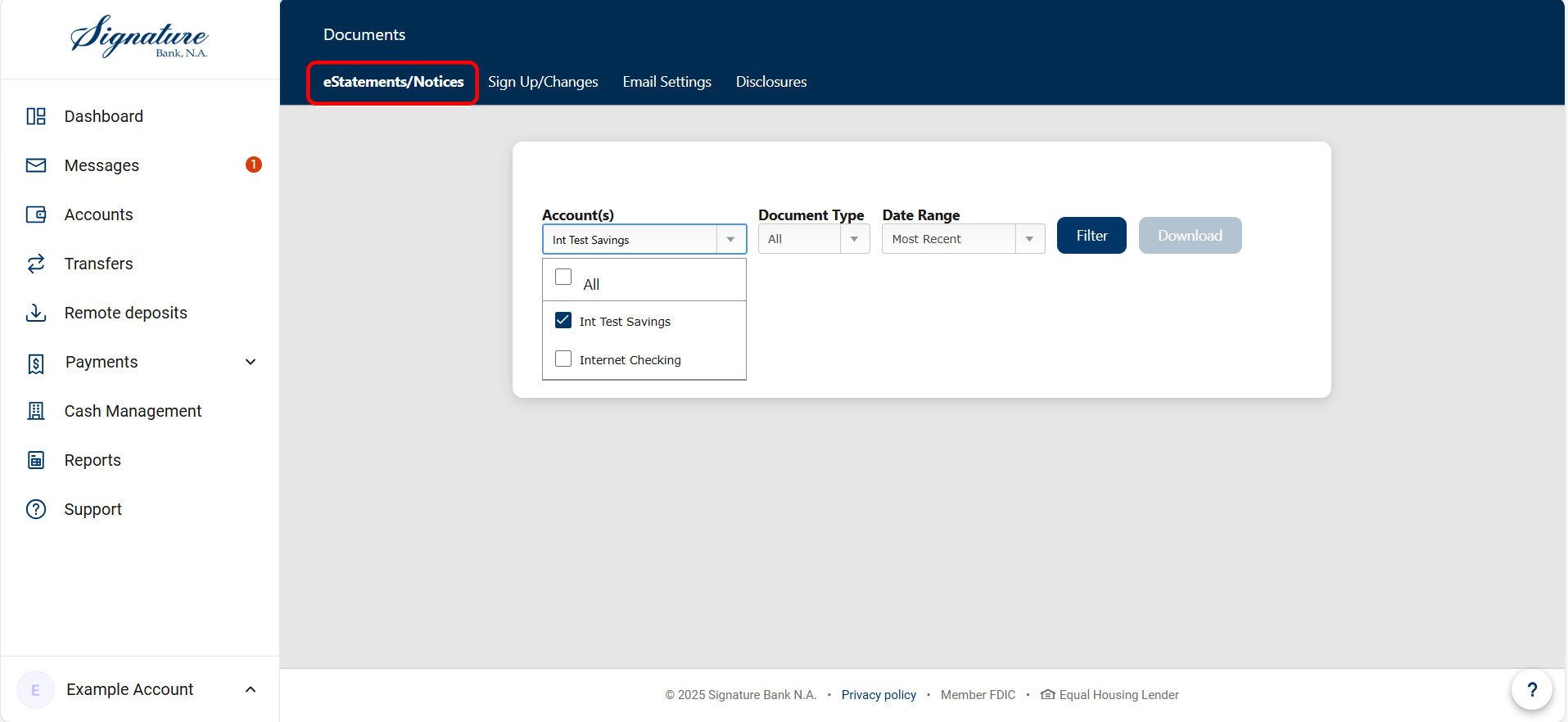 eStatement/Notice tab