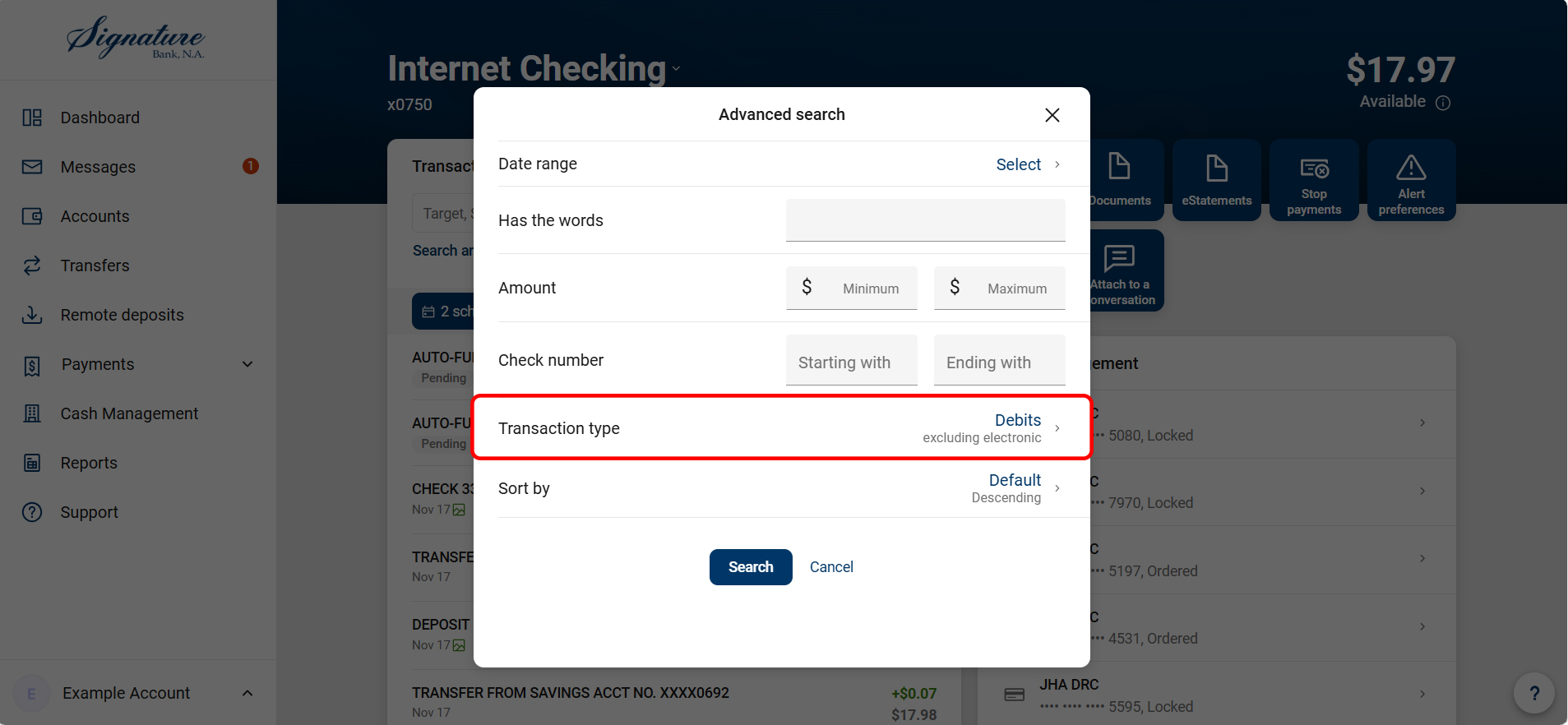 Checks only view-Transaction Type-Debits