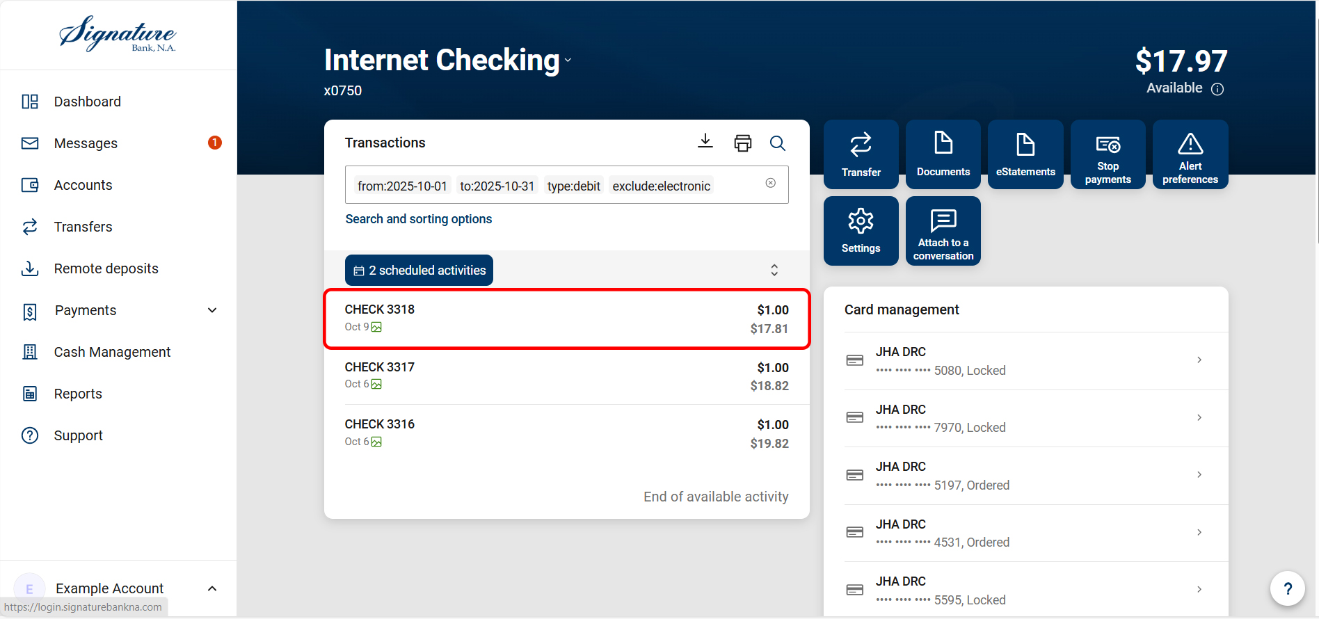 Checks only view-Select a transaction