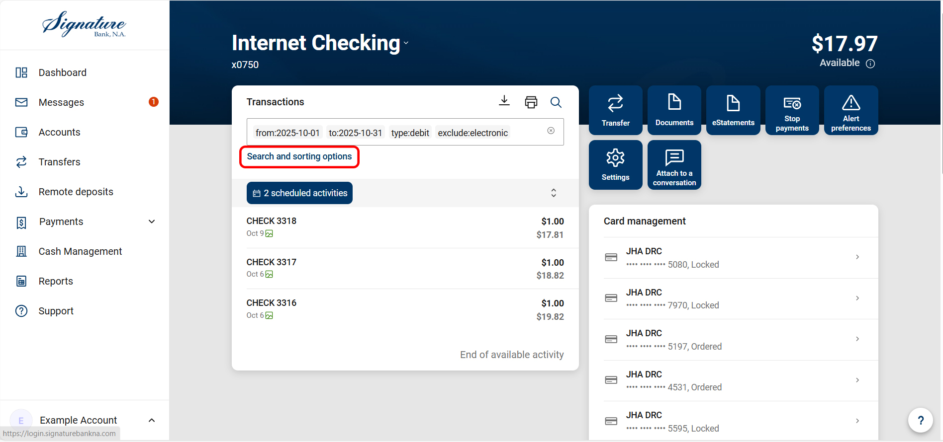 Checks only view-Search and sorting options