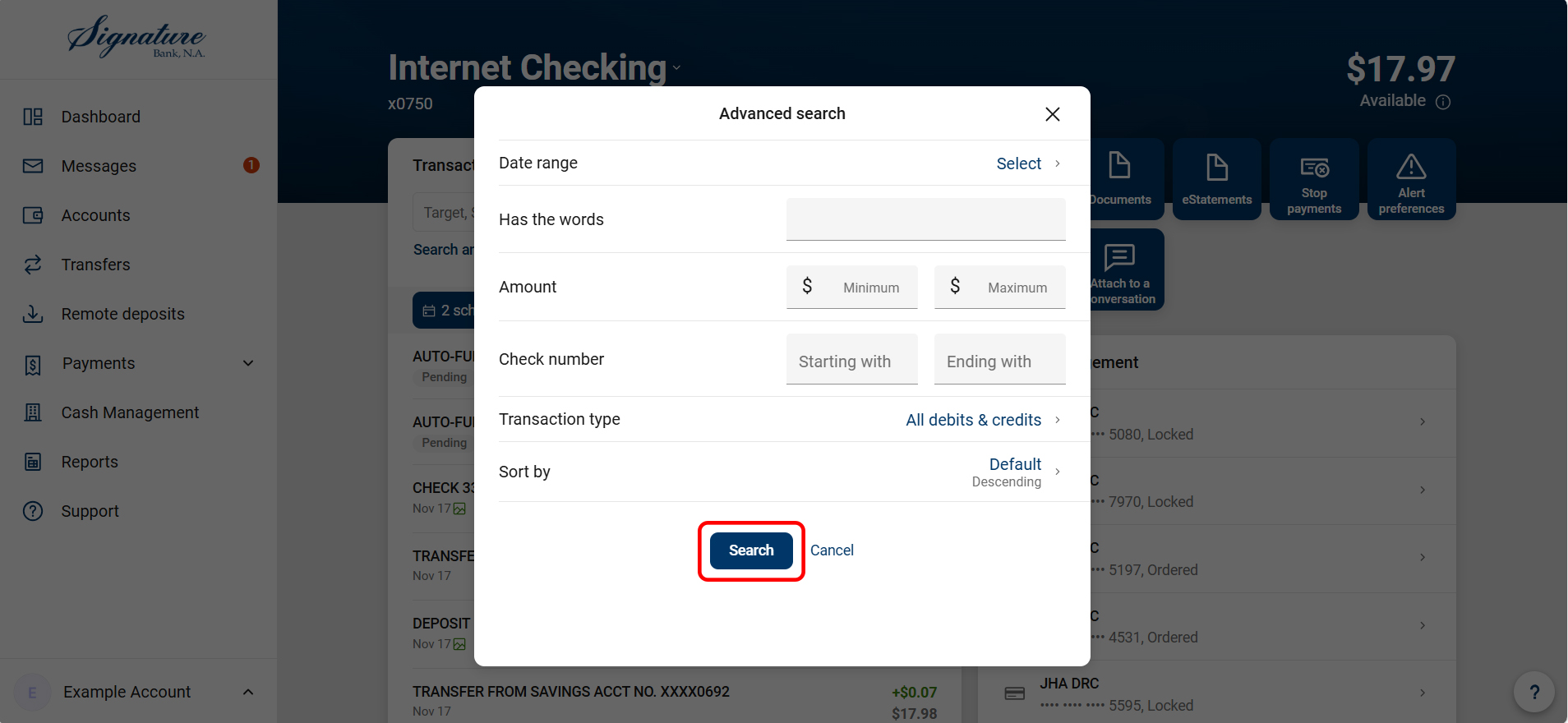 Account detail search-Click Search